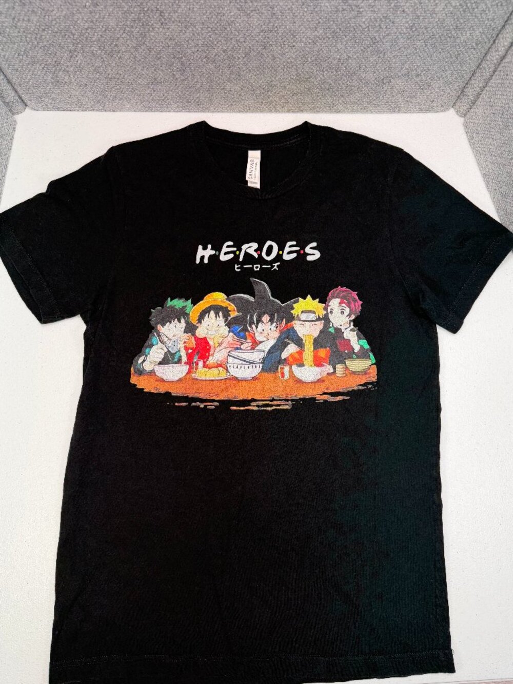 Anime Heroes Black Graphic T Shirt Mens M Naruto DBZ One Piece Demon Slayer
